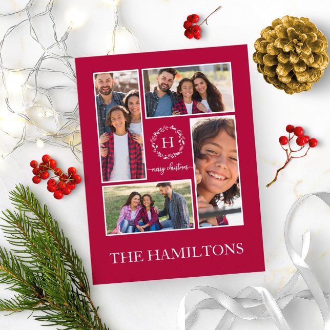 4 Photos Collage Monogram God jul Helgdagars Vykort (Skapare uppladdad)