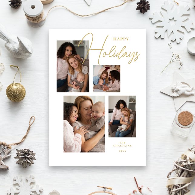 4 Photos Collage Original Modern Minimalist Chic  Julkort (4 Photos Collage Original Modern Minimalist Chic Holiday Card with Envelope.)