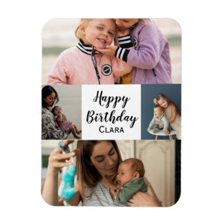 4 Photos Collage Personlig Script Birthday Magnet