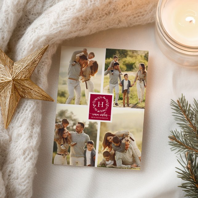 4 Photos Collage Warm Önskemål jul Monogram Vykort (Skapare uppladdad)