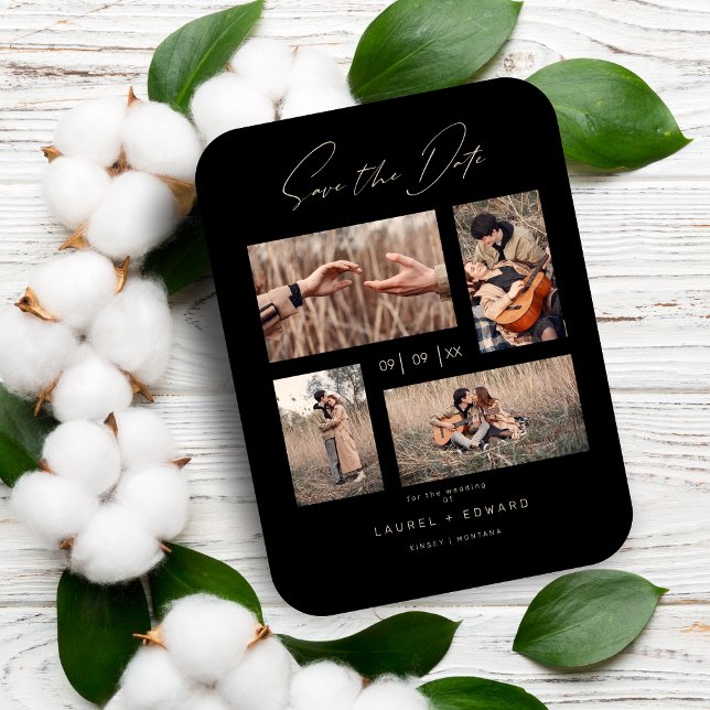 4 Photos Modern Collage Wedding Wimshical Script Magnet (Skapare uppladdad)