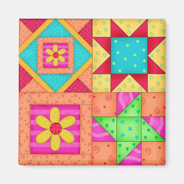 4 Quilt Blocks Square Magnet (Framsidan)