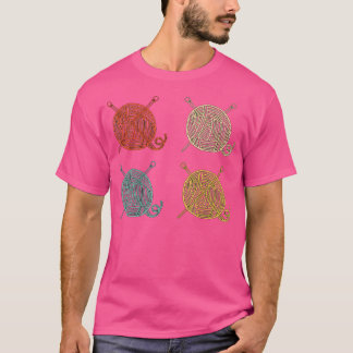 4 Retro Ullbollar Design Stickad Present Stickning T Shirt