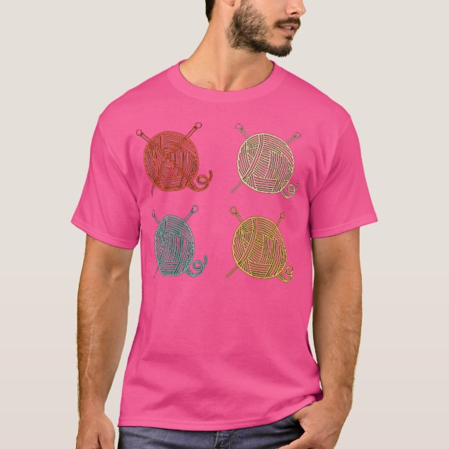 4 Retro Ullbollar Design Stickad Present Stickning T Shirt (Framsida)