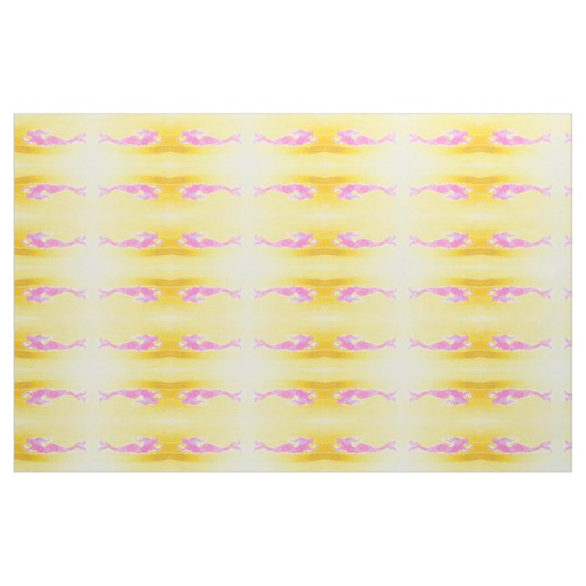 4 rosa sjöjungfruar mönster på gult tyg (Fat Quarter)