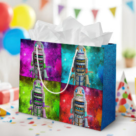 4 sci fi leksak robots Red grönt blue lila galaxy