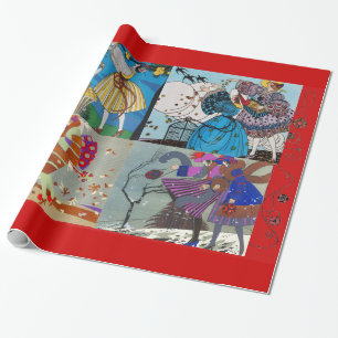 4 SEASONER ARTDECO BEAUTY MODE ILLUSTRATION,Red Presentpapper