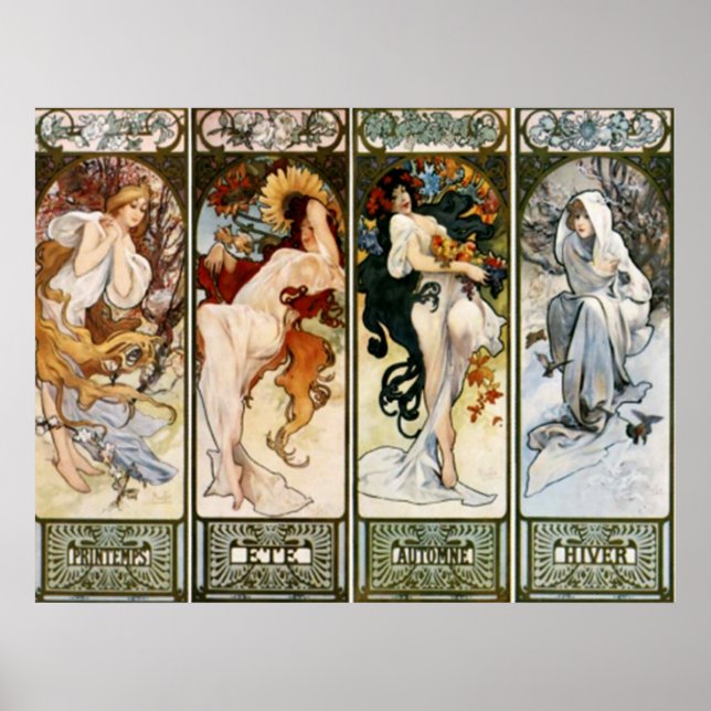 4 Seasons Alphonse Mucha Print Poster (Framsidan)