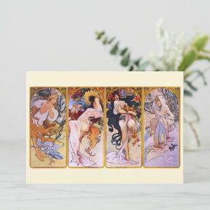 4 Seasons av Alphonse Mucha, Vintage Art Nouveau Inbjudningar
