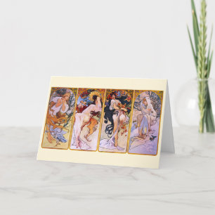 4 Seasons av Alphonse Mucha, Vintage Art Nouveau Kort