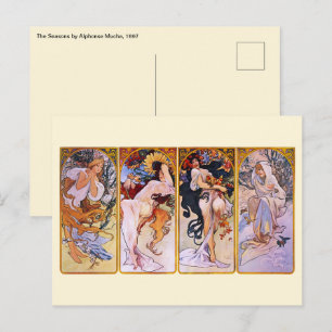 4 Seasons av Alphonse Mucha, Vintage Art Nouveau Vykort