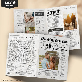 4-sidig Bröllopsprogram Unik Bröllop-tidning Kort