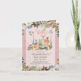 4 sidor Adsible GIRLS Woodland Hjort Baby Shower Inbjudan