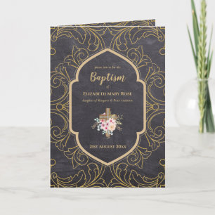 4 sidor BAPTISM Inbjudan och Program GULD Ornate