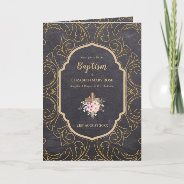 4 sidor BAPTISM Inbjudan och Program GULD Ornate (Framsida)
