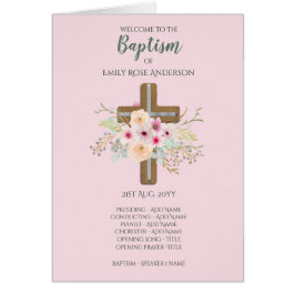 4 sidor BAPTISM-program - Blommigt Kor ROSA Hälsningskort