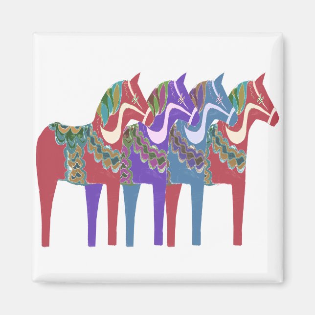 4 Skandinavian Dala Horses Magnet (Framsidan)