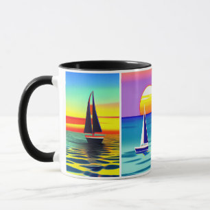 4 Solnedgång för segelbåtar i bild Mugg