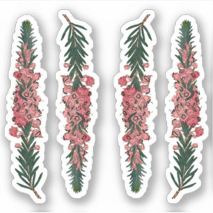 4 Sprig av Cornish Heath (Erica vagans) - Kontur Klistermärken