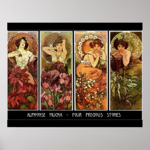 4 stenar Alphonse Mucha Skriv ut Poster