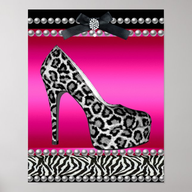 4 Stephanie Banner Shock rosa Zebra Leopard Poster (Framsidan)