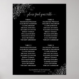 4 Svart Bröllop-sätesdiagram Bord Silver Poster