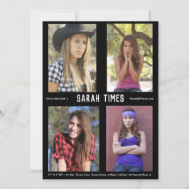 4 Svart modell för fotomodellagraftkort Inbjudningar