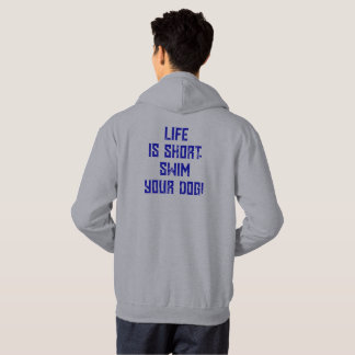 4 Tassar Adrift Life är kort. Simma din Hund. Blå Hoodie