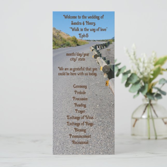 4-tums X 9,25-tums Bröllopsprogram på båda sidor Program (Stående Fram)