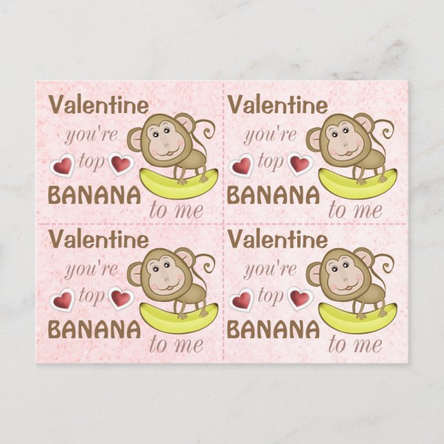 4 Tunt Monkey Top Banana-Valentineser Helg Vykort (Framsida)
