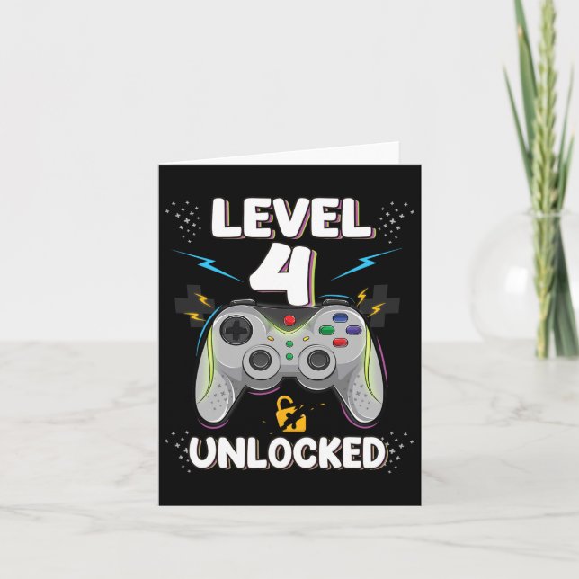 4 Upplåst Födelsedagspresent För 4-åriga Gamer Poj Kort (Framsida)