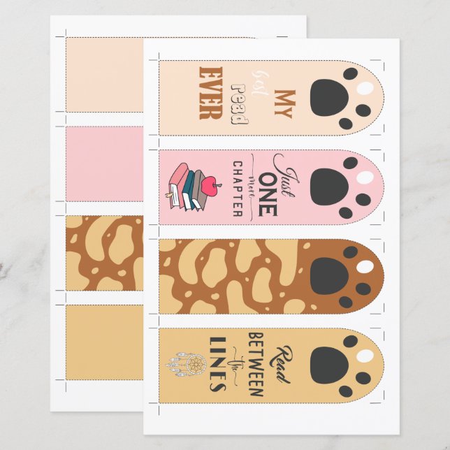 4 utklippt Cute Tass Bokmärken med citattecken (Fram/baksida)