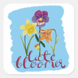 4 vår- och sommarblommor med fin text fyrkantigt klistermärke