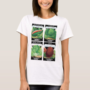 4 Vintage fröpaket etikett konst grönsaker frukt T-shirt