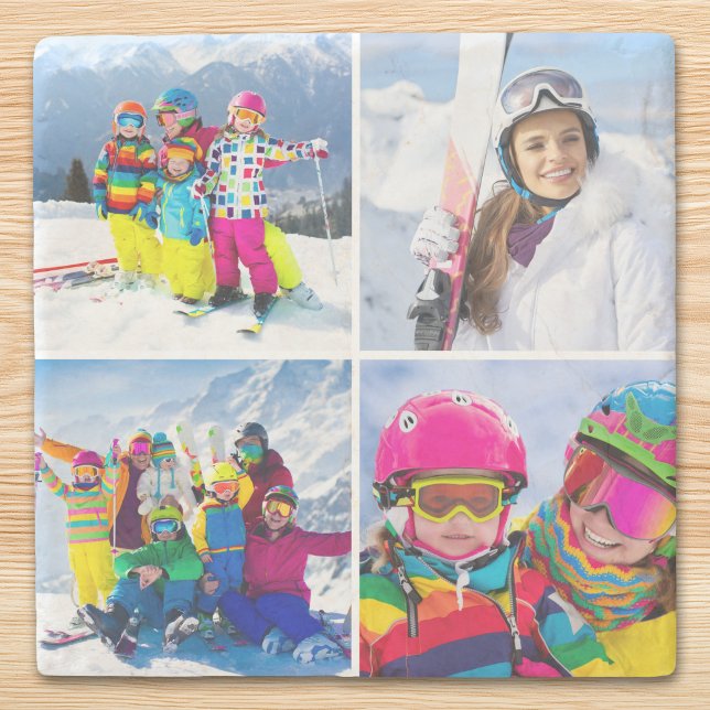 4 Vinteruppehållsfoto Grid Collage Stenunderlägg (4 Winter Vacation Photo Grid Collage Stone Coaster)