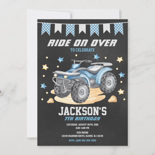 4 Wheeler Birthday Invitation / Quad Bike / ATV Inbjudningar (Framsida)
