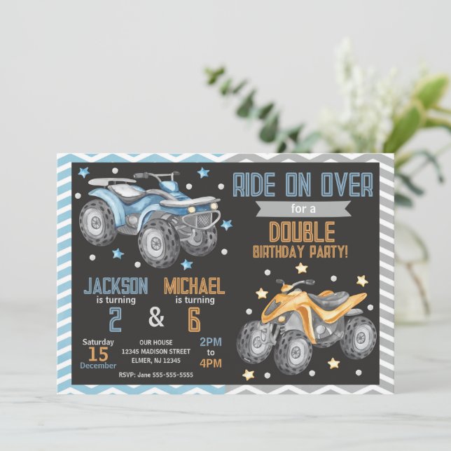 4 Wheeler Quad Bike ATV Joint Birthday Inbjudningar (Stående Fram)