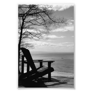 4"x6", B&W Beach Scene med Adirondack-stol Fototryck