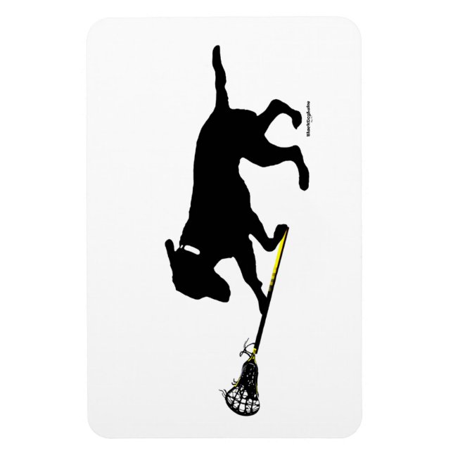 4"x6" Magnet Svart lab Play Lacrosse (Vertikal)