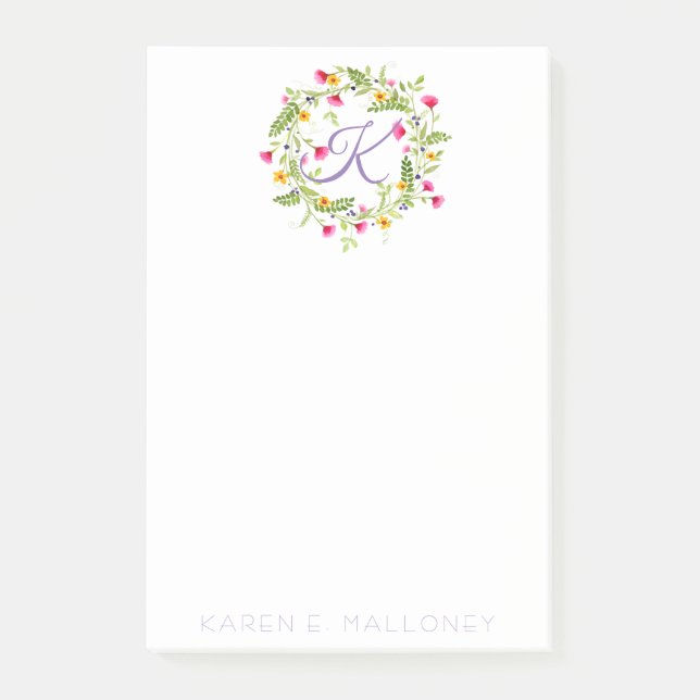 4" x6" NOTERAR den INITIALA BLOMMAKRANEN & CUSTUME Post-it Block (Framsida)