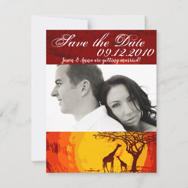 4 x 5 Spara datumkortet African Safari Giraffe Sol Inbjudningar (Framsida)