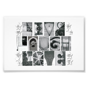 4 x 6 Alphabet Brev-fotografi live Laugh Kärlek Fototryck