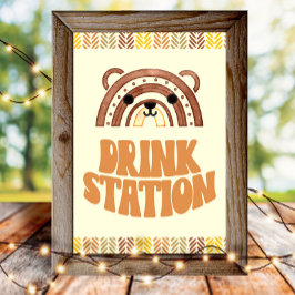 4 x 6 Drink Station Boho Woodland Bear Birthday Poster