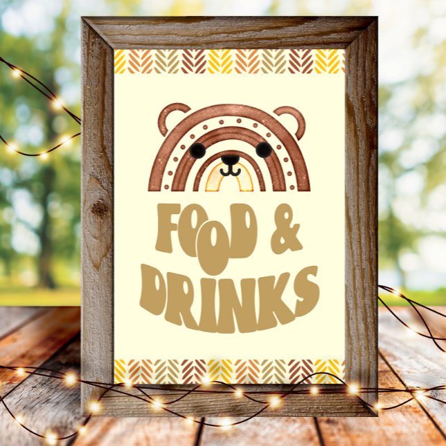 4 x 6 Mat och dryck Boho Woodland Bear Birthday Poster (Skapare uppladdad)