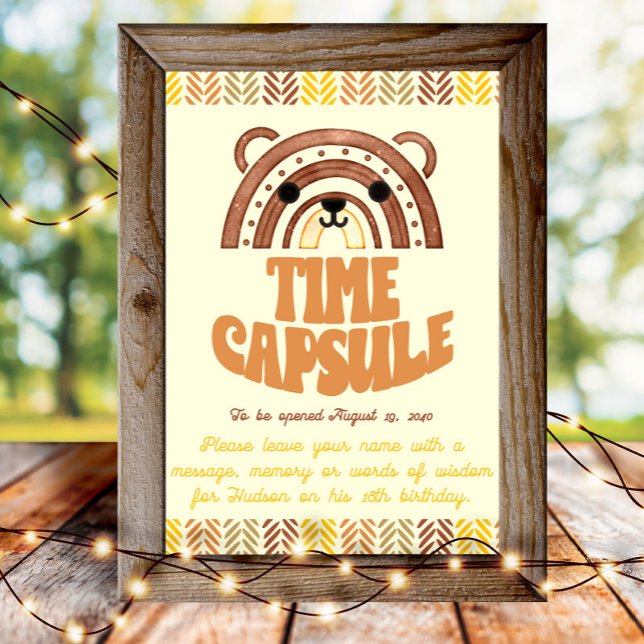 4 x 6 Tidpunkt för kapsel Boho Woodland Bear Birth Poster (Skapare uppladdad)