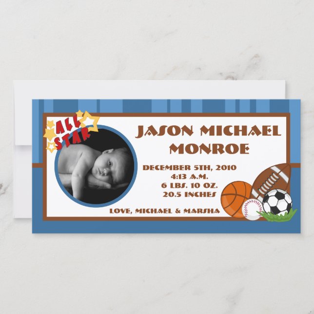 4 x 8: Alla stjärnor - blått foto-födelsemeddeland Meddelande (Framsida)