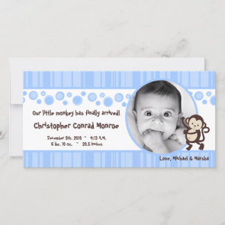 4 x 8 Blue Boy Pop Monkey Photo Birth Notice Meddelande