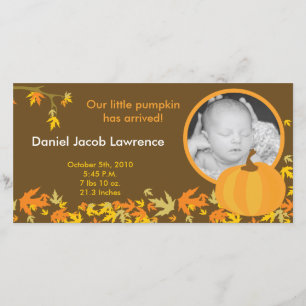 4 x 8 Fall Pumpkin Löv PHOTO Birth-meddelande Meddelande