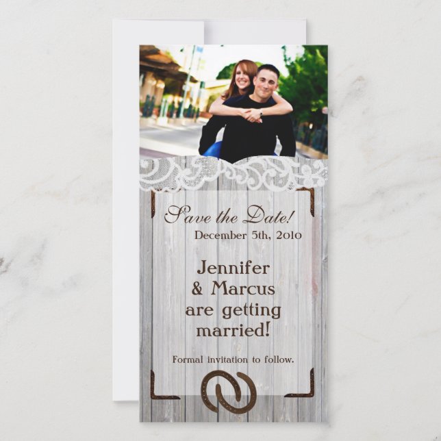 4 x 8 Förlovning annonsskor på träskor Spara Datumet (Framsida)