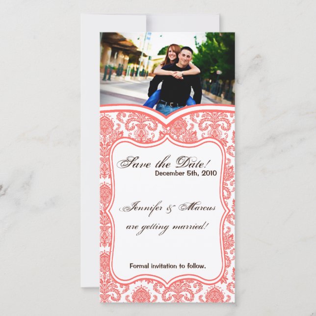 4 x 8 Förlovning Meddelande om Cora White Damask S (Framsida)